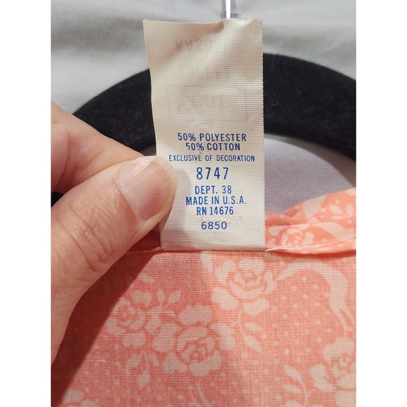 Vtg Sears Koffee Snap Housecoat Floral Ribbons Peach 9/10 Pocket Short Sleeved - Picture 4 of 8